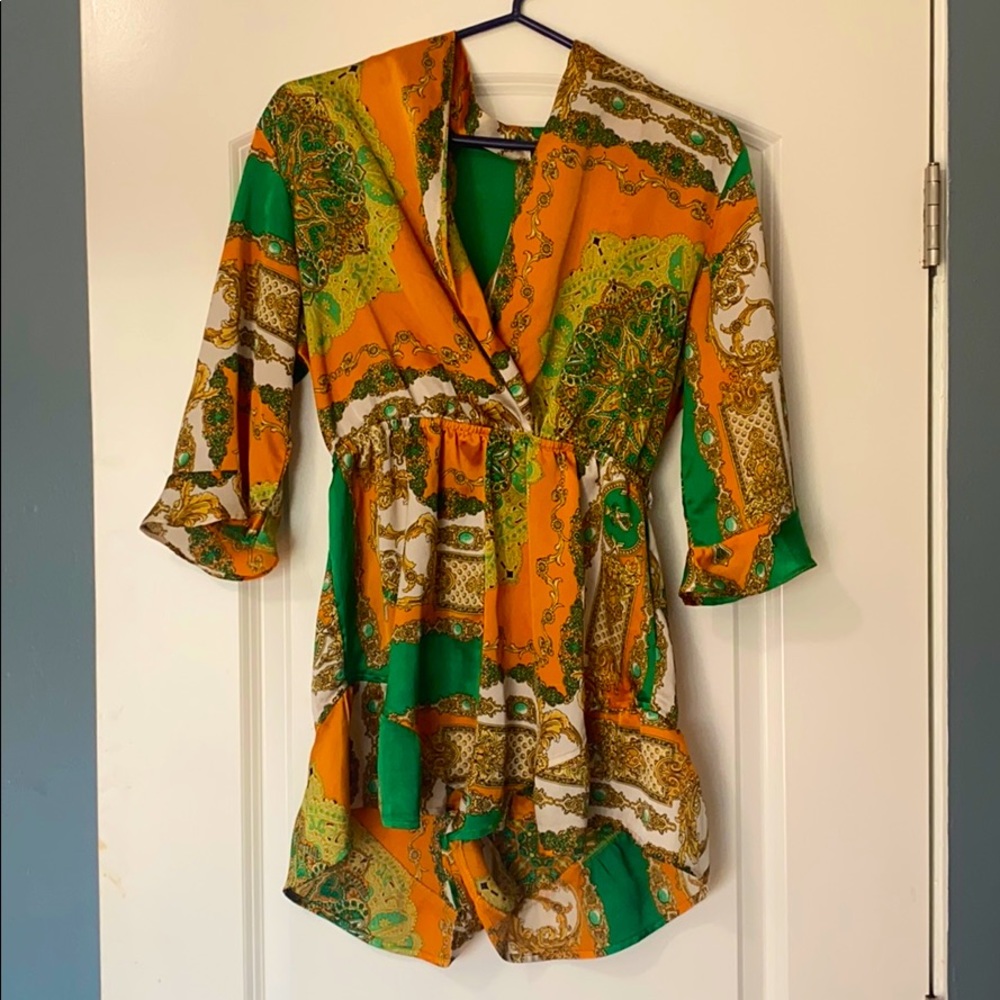 Orange, Green, Gold, & White Designed Romper